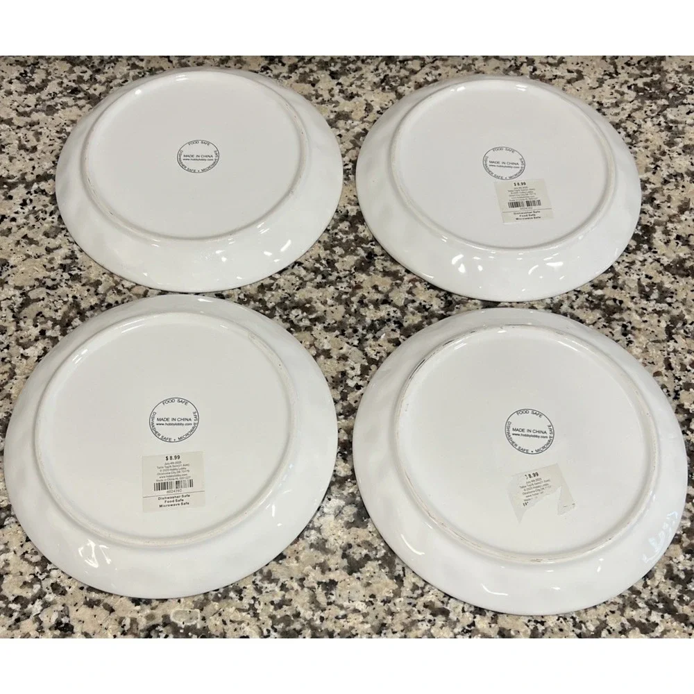 Set Of 4 Hobby Lobby Patriotic Highland Cows Plates Cowboy Hat Ceramic